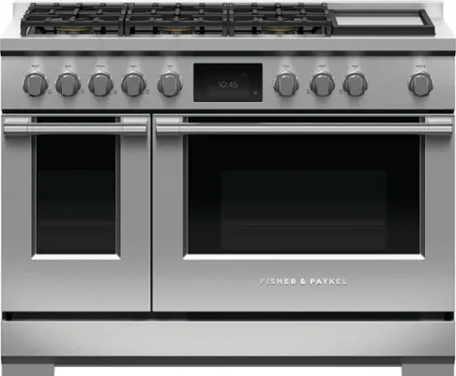 Front. Fisher & Paykel - Professional 6.9 Cu. Ft. Built-in Double Oven Dual Fuel 6 Burner with Griddle and Self-Cleaning LPG - Black.
