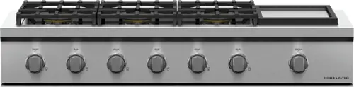 Front. Fisher & Paykel - 48 in. Professtional 6 Burner Drop-In Gas Cooktop with Griddle - Stainless Steel.