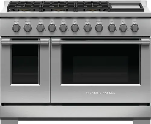 Front. Fisher & Paykel - 7.7 Cu. Ft. Freestanding Double Oven Gas Convection Range with Griddle, LPG - Stainless Steel.