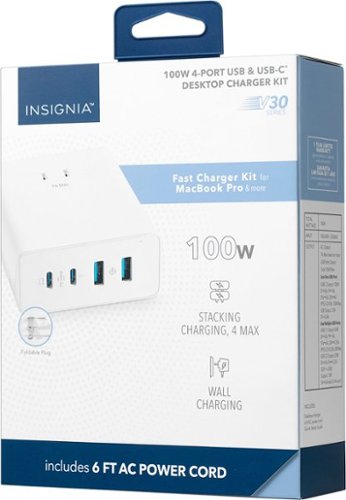 Insignia™ 100W 4-Port USB and USB-C Desktop Charger Kit for MacBook Pro, Smartphone, Tablet and More - White WHERE TO BUY