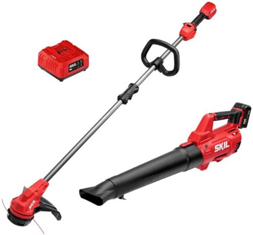 Image of Skil - 20-Volt 13-Inch Cutting Diameter Brushless Grass Trimmer and 400 CFM Leaf Blower (1 x 4.0Ah Battery and 1 x Charger) - Red/Black