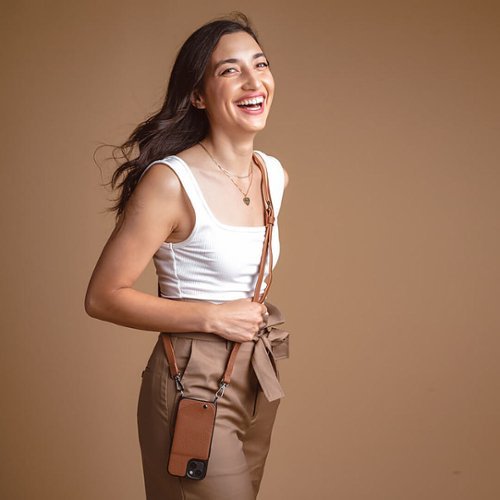 Noémie Wallet & Crossbody Strap Case for iPhone 13 Pro - Tan/Black GLOBAL SHIPPING