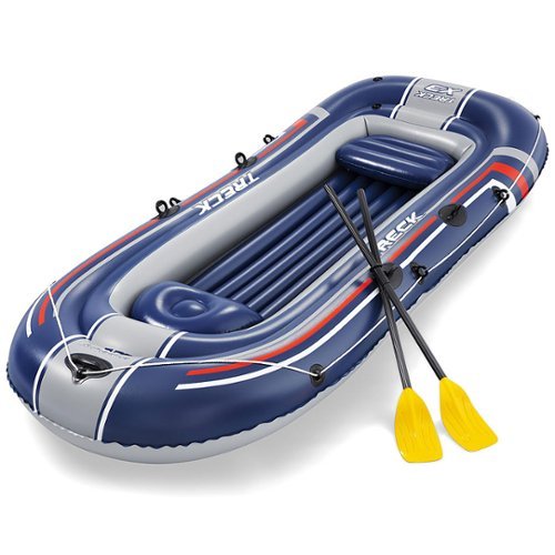 Bestway Hydro-Force Treck X3 Inflatable 3 Person Water Raft Outdoor Floating Boat Set with Pair of Oars, Foot Pump, and Repair Patch