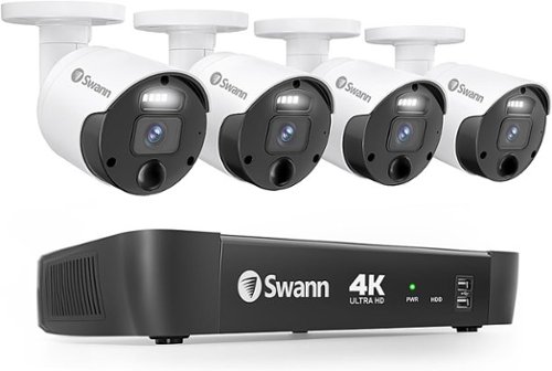  Swann Master Series Home 8-Channel 4-Camera 4K UHD Indoor/Outdoor PoE Wired, 2TB HDD NVR Security Surveillance System - Black