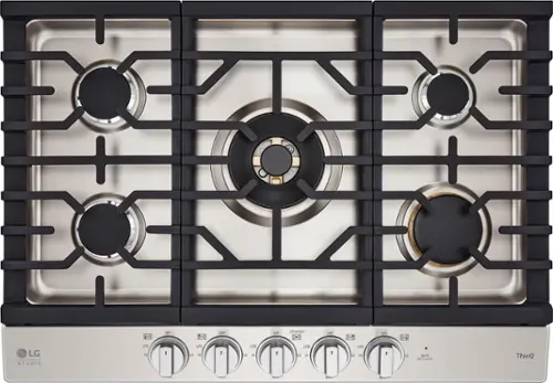 Front. LG - STUDIO 30” Built-In Smart Gas Cooktop with 5 Burners and Griddle - Stainless Steel.