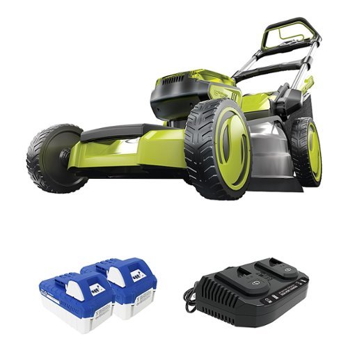 Sun Joe - 48-Volt iON+ 20-Inch Self Propelled Lawn Mower with Grass Collection Bag (2 x 4.0Ah Batteries and 1 x Dual Port Charger) - Green