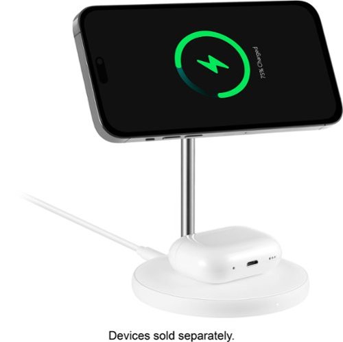 Best Buy essentials™ 2-in-1 7.5W Magnetic Wireless Charger for iPhone 15/14/13/12 series + AirPods - White BUY ONLINE