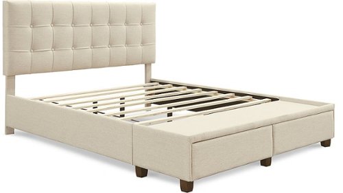 Click Decor - Edmond Storage Bed with Adjustable Height Headboard Queen Size - Beige
