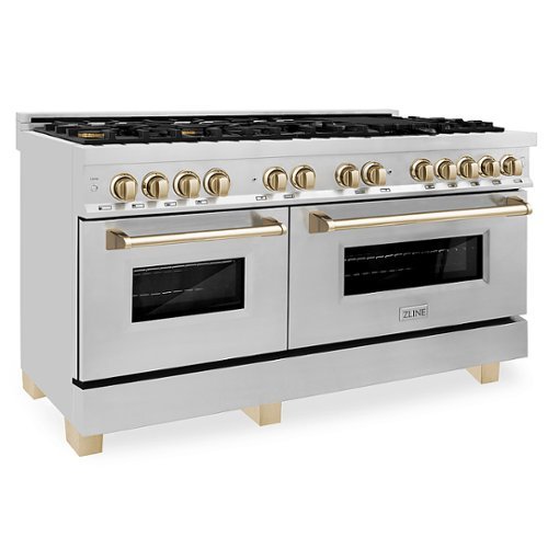 ZLINE - Dual Fuel Range with Gas Stove and Electric Oven in Stainless Steel with Polished Gold Accents - Steel/Polished Gold