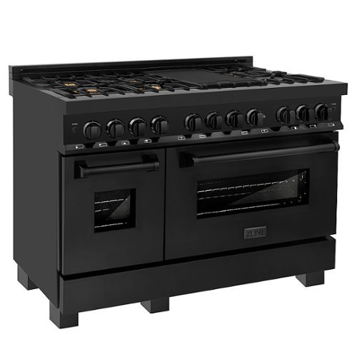 ZLINE - Dual Fuel Range with Gas Stove and Electric Oven in Black Stainless Steel with Brass Burners - Multicolor