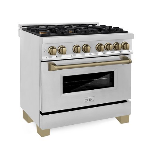 ZLINE - Dual Fuel Range with Gas Stove and Electric Oven - Stainless Steel with Champagne Bronze Accents