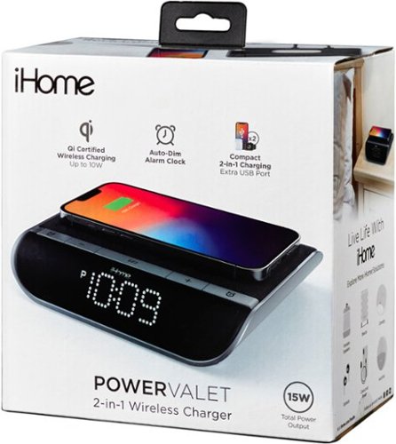 iHome POWERVALET 2 in 1 Wireless Charger Clock - Black BUY IN SINGAPORE