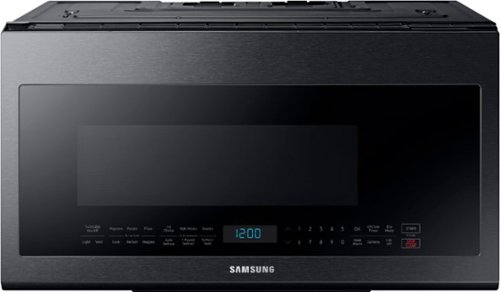 Samsung - Geek Squad Certified Refurbished 2.1 Cu. Ft. Over-the-Range Microwave with Sensor Cook - Black stainless steel
