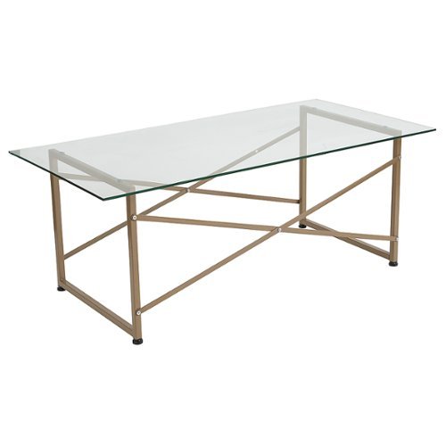 Alamont Home - Mar Vista Collection Glass Coffee Table with Criss Cross Matte Frame - Clear/Matte Gold