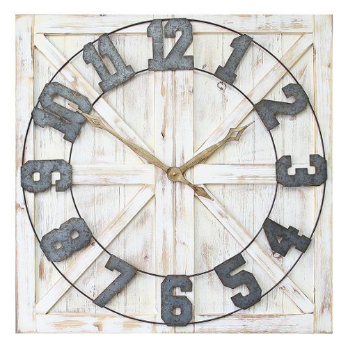 Stratton Home Decor - S11545 Rustic Wood and Metal Farmhouse Mounted Wall Clock - White