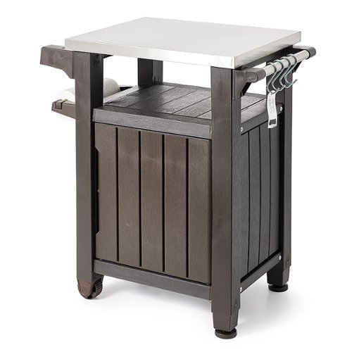 Keter - 40 Gallon Patio Storage Grilling Bar Cart with Stainless Steel Top - Dark Brown