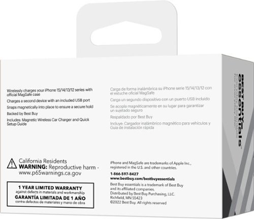 Best Buy essentials™ 7.5W Magnetic Wireless Vehicle Charger for iPhone 15/14/13/12 series - Black GLOBAL SHIPPING