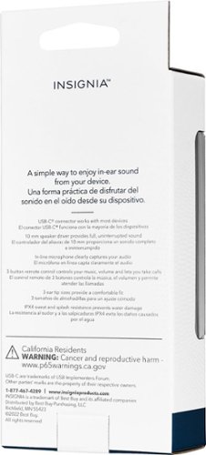 Insignia™ USB-C Wired Earbud Headphone - Black GLOBAL SHIPPING