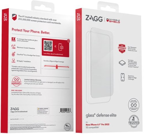 ZAGG InvisibleShield Glass+ Defense Elite Maximum Edge-to-Edge Impact & Scratch Screen Protector for Apple iPhone 14 Pro - Clear WORLDWIDE DELIVERY
