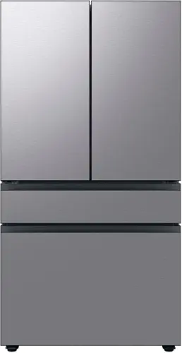 Front. Samsung - OBX Bespoke 23 cu. ft. Counter Depth 4-Door French Door Refrigerator with Beverage Center - Stainless Steel.