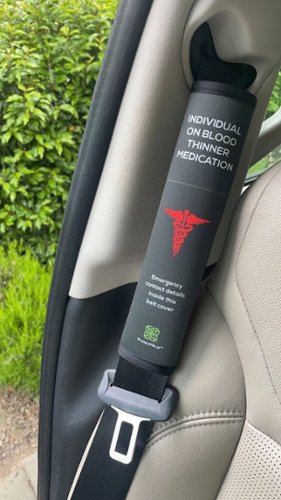 Protect Me Seatbelt Cover - Individual with Blood Thinner Medication - Black GLOBAL SHIPPING