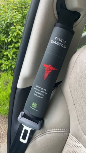Protect Me Seatbelt Cover - Individual with Type 2 Diabetes - Black GLOBAL SHIPPING