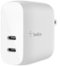 Belkin - BOOST↑CHARGE Dual Port USB C Wall Charger - USB-C Charger 40W Fast Charging for Apple iPhone and Samsung - White-Front_Standard