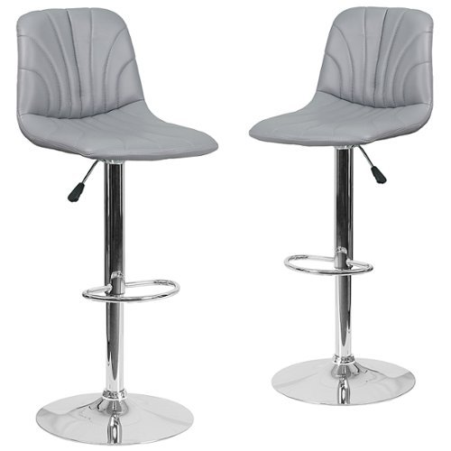 Alamont Home - Contemporary Vinyl Adjustable Height Barstool (set of 2) - Gray-Front_Standard 