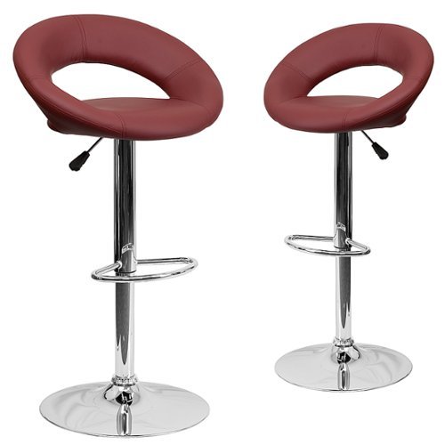 Alamont Home - Contemporary Vinyl Rounded Orbit-Style Back Barstool (set of 2) - Burgundy
