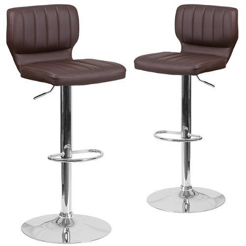 Alamont Home - Contemporary Vinyl Adjustable Height Barstool  (set of 2) - Brown Vinyl
