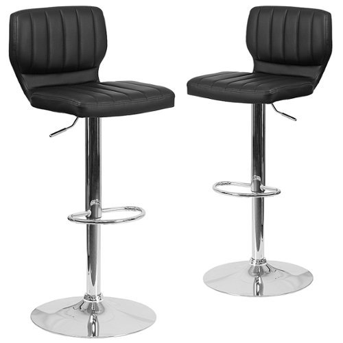 Alamont Home - Contemporary Vinyl Adjustable Height Barstool  (set of 2) - Black Vinyl
