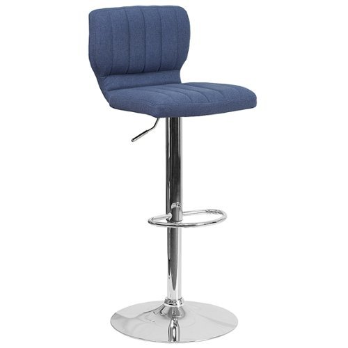 Alamont Home - Contemporary Vinyl Adjustable Height Barstool - Blue Fabric