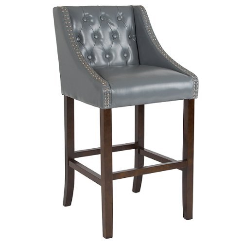 Alamont Home - Carmel Series Transitional Tufted Walnut Barstool - Light Gray LeatherSoft