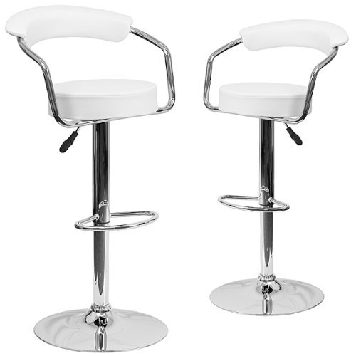 Alamont Home - Contemporary Vinyl Adjustable Height Barstool with Arms (set of 2) - White