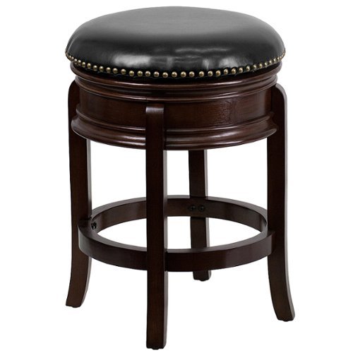 

Flash Furniture - 24'' High Backless Wood Counter Height Stool with Carved Apron and LeatherSoft Swivel Seat - Cappuccino