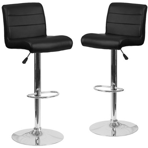 Alamont Home - Contemporary Vinyl Adjustable Height Barstool with Rolled Seat (set of 2) - Black