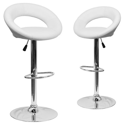 Alamont Home - Contemporary Vinyl Rounded Orbit-Style Back Barstool (set of 2) - White