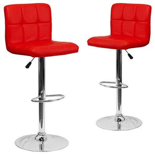 Alamont Home - Contemporary Quilted Vinyl Adjustable Height Barstool (set of 2) - Red