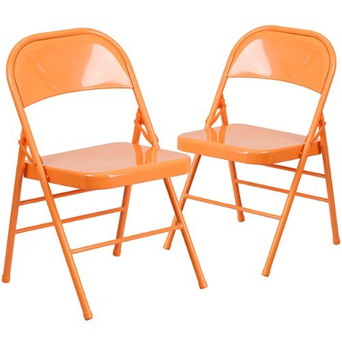 Alamont Home - Hercules Colorburst Series Double Hinged Metal Folding Chair (set of 2) - Orange Marmalade
