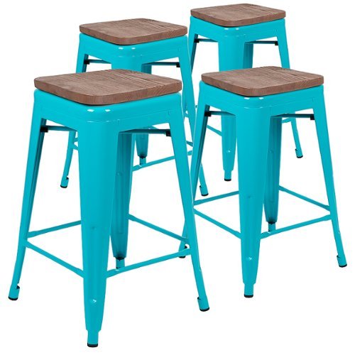 Alamont Home - Metal Frame Bar Stool with Wood Seat (set of 4) - Teal