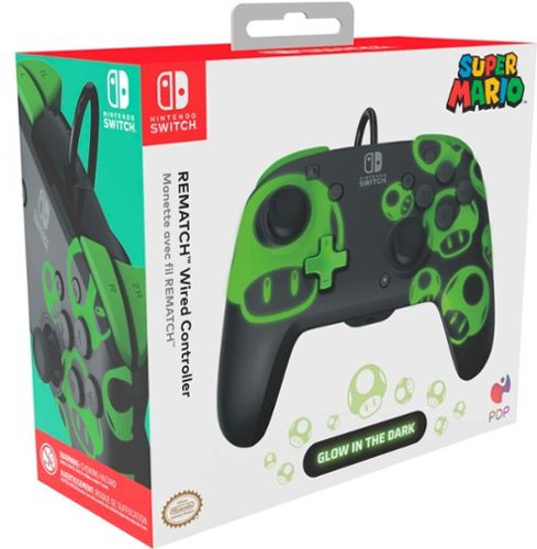 PDP REMATCH Enhanced Wired Controller for Nintendo Switch, Nintendo Switch Lite, & Nintendo Switch - OLED Model - 1-Up Glow in the Dark BUY IN EUROPE