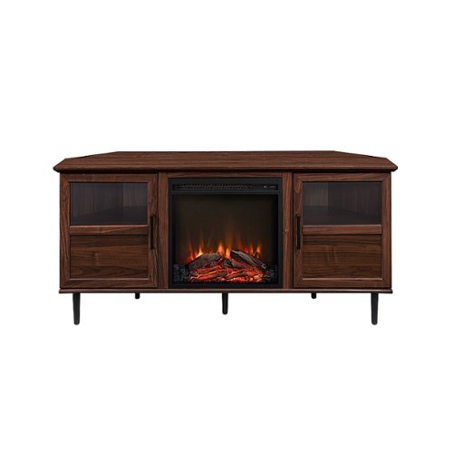 Walker Edison - Contemporary Corner Fireplace TV Stand for TVs up to 65” - Dark Walnut/Black