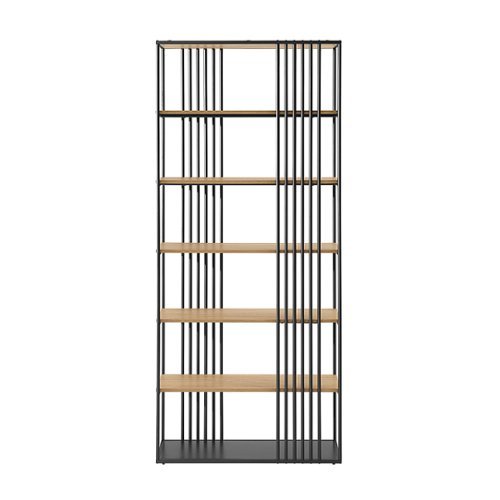 

Walker Edison - Contemporary Metal and Wood Minimalist Bookshelf - Coastal Oak/Black