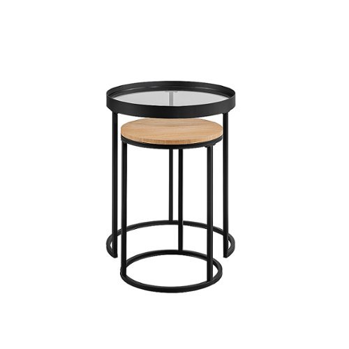 

Walker Edison - Contemporary Nesting Glass-Top Metal Base Side Tables - Coastal Oak