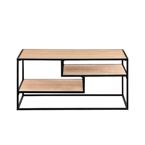 Walker Edison - Modern Minimal Coffee Table with Floating Shelves - Coastal Oak