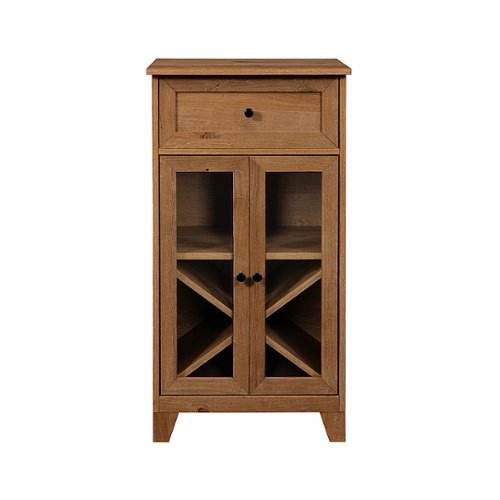 Walker Edison - Rustic Glass-Door Bar Cabinet with Bottle Storage - English Oak