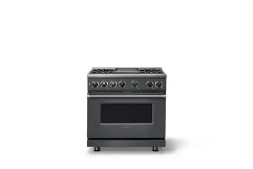 Front. Viking - 36 in. Wide 4 Burner Freestanding 7 Series Dual Fuel Self-Clean Range - Cast Black.