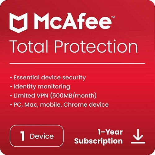 McAfee - Total Protection (1 Device) Antivirus & Internet Security Software (1-Year Subscription) - Android, Apple iOS, Chrome, Mac OS, Windows [Digital]