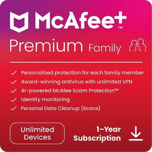 McAfee - McAfee+ Premium Family (Unlimited Devices) Antivirus Security Software + VPN + Parental Controls (1-Year Subscription) - Android, Apple iOS, Mac OS, Windows, Chrome [Digital]