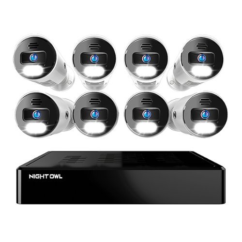 Night Owl - 8 Channel Network Video Recorder with 8 Wired IP 4K HD Spotlight Cameras and 2TB Pre-Installed Hard Drive - Black and White